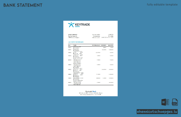 Beispiel eines Kontoauszugs der belgischen Keytrade Bank (Excel-Vorschau)